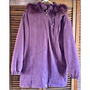 Worthington Purple Sz M Dupont Thermolite Plus Black Faux Fur Trim 100% Poly 849